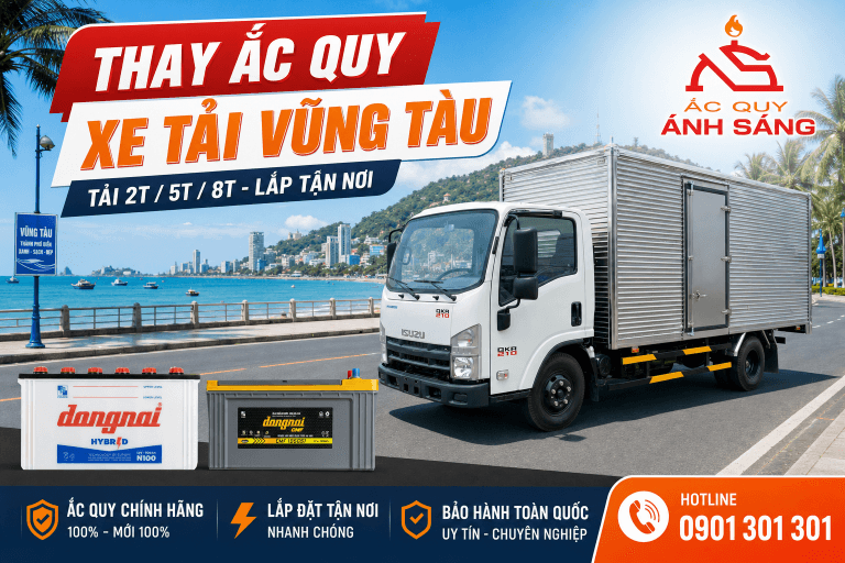 Thay Ắc Quy Xe Tải Vũng Tàu – Tải 2 Tấn / 5 Tấn / 8 Tấn, Lắp Tận Nơi